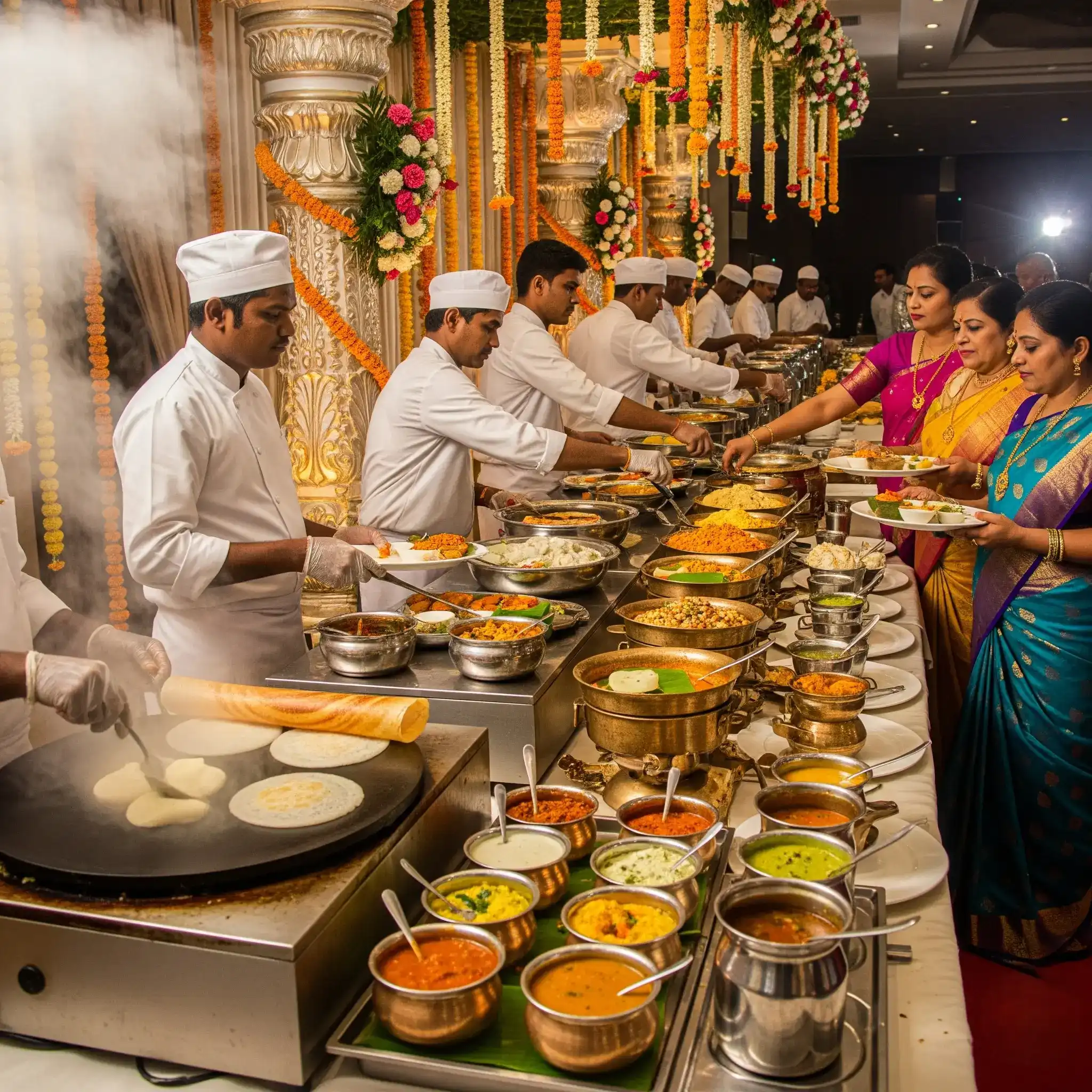 Live catering buffet setup - Chennai wedding